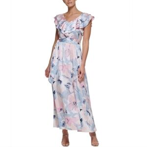 DKNY Ruffle Collar V-Neck Maxi Dress